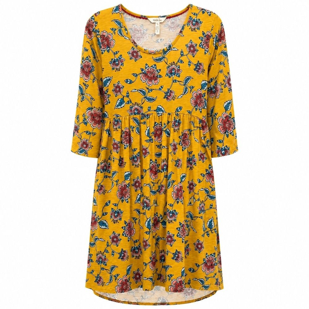 Matilda Jane Floral Empire Knee Length Dress 3/4 Sleeve Mustard Women's Size M